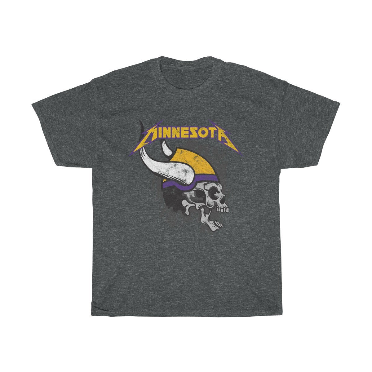 Minnesota Football Heavy Metal Skull T-Shirt w/ Distressed Vintage Style Art // Skol Stefon Diggs Kirk Cousins